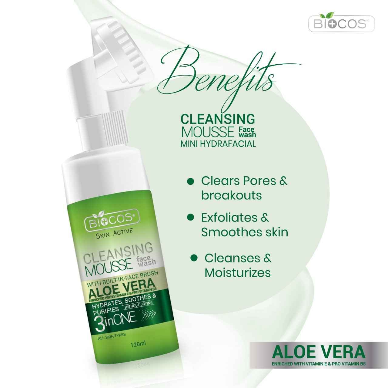 BIOCOS CLEANSING MOUSSE FACE WASH 3IN1 120MLA